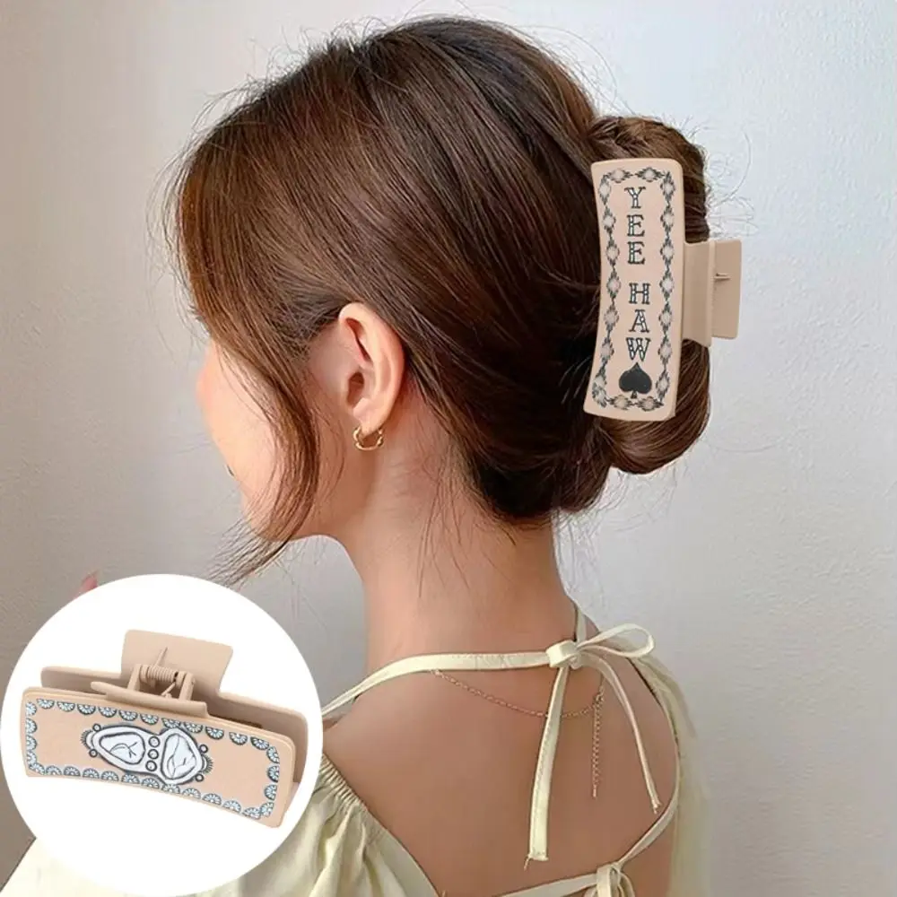 

Printed Leather Square Hair Claw Suitable for Thick and Long Hair Leather Women Headwear Floral Patterns