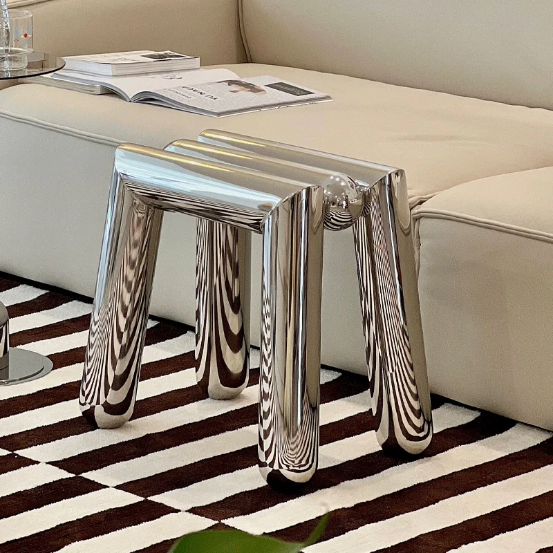 

Stainless Steel Stool Porch Shoe Changing Stool Footstool Living Room Sofa Stool Mobile Leisure Chair Nordic Home Furniture