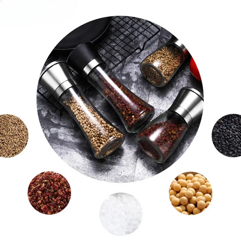 180/300ML Salt and Pepper Shakers Set with Stand Stainless Steel Salt Pepper Mill Grinder Grinders Shaker Spice Container