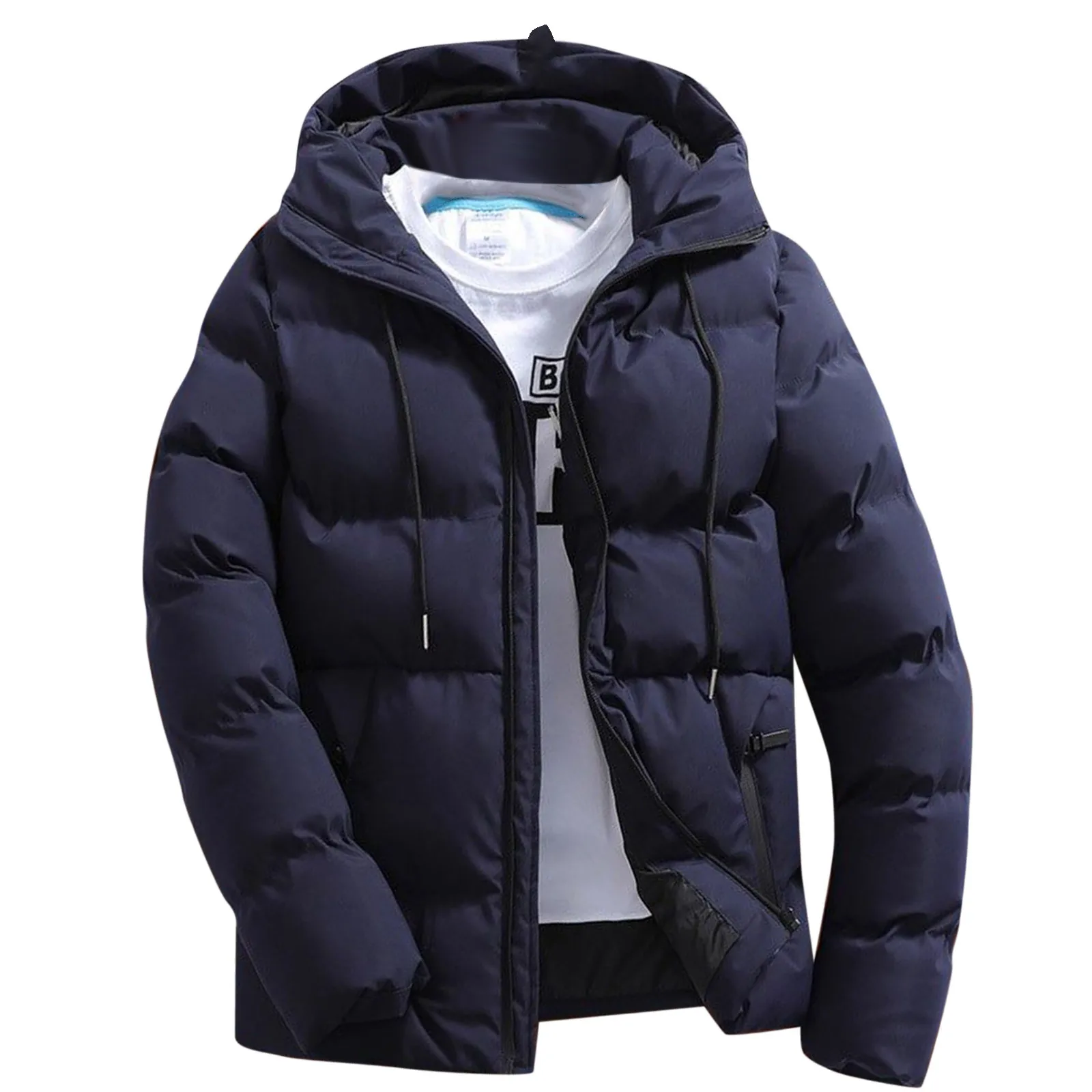 Mens Parka Cotton Padded Coat Winter Thermal Windproof Solid Fashion Hooded Jackets Motorcycles Warm Loose Overcoat Man Clothing