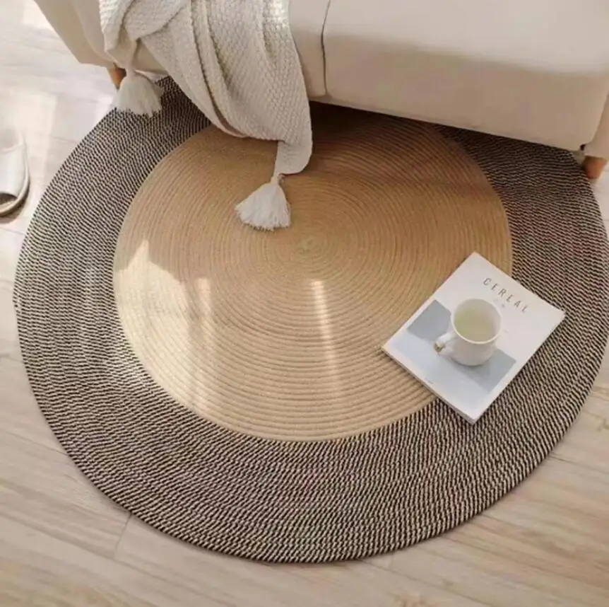 

Japanese Style Round Carpets Rugs Straw Linen Braided Carpets Bedroom Living Room Tea Table Floor Mats Environmentally Friendly