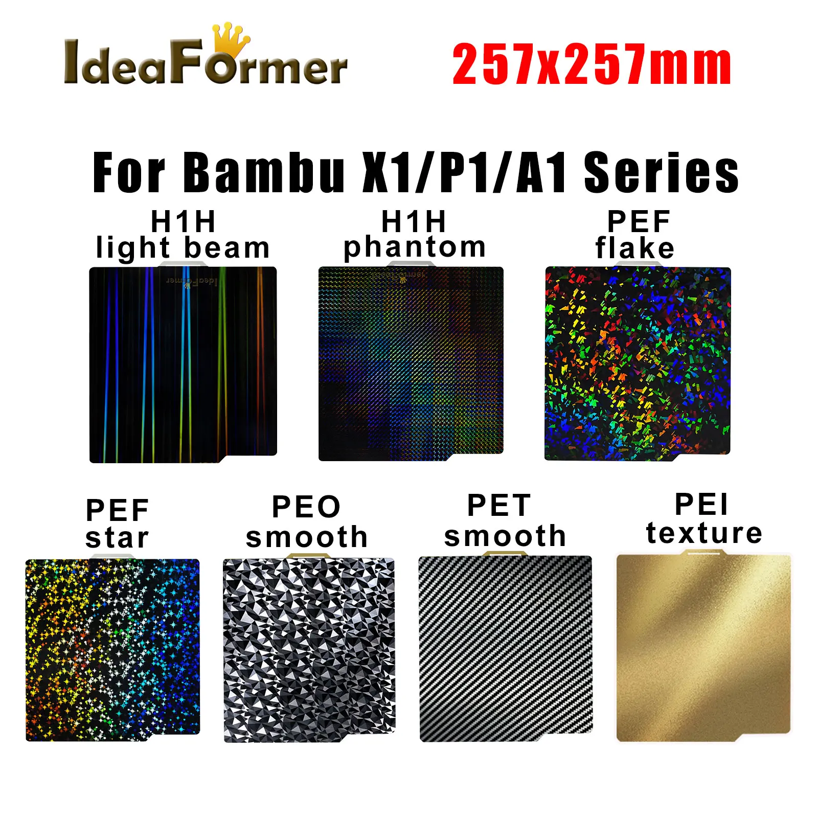 Per Bambu Labs Build Plate 257X257 H1H Light Beam Pey Peo Pet Pei Pef Strutturato Liscio Per Bambu Lab X1 Carbon 3D Printer P1S A1