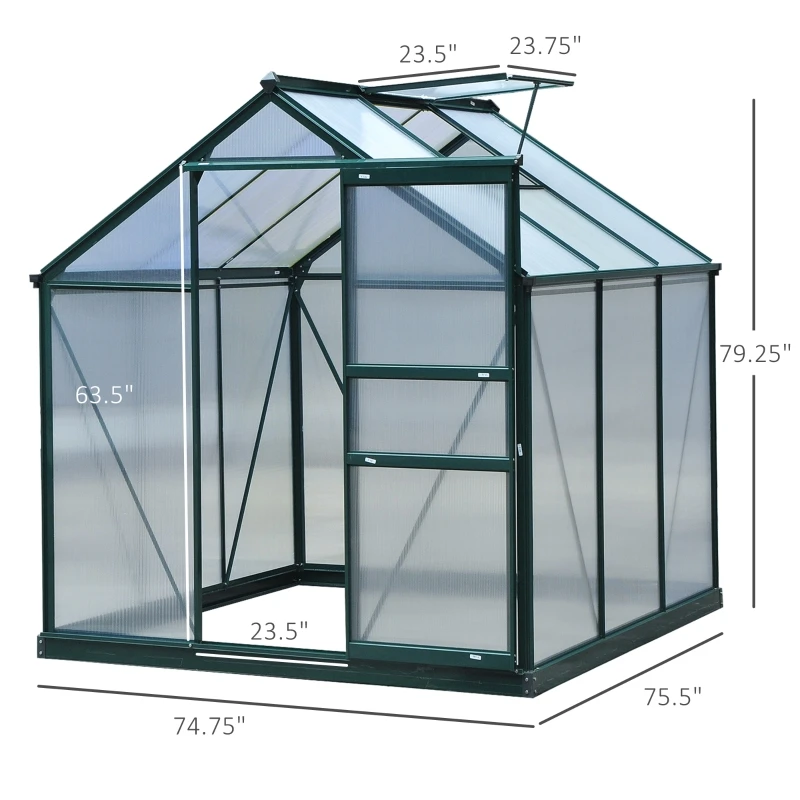  KELRIA Invernadero de 6 x 12 pies para exteriores, cobertizo de  almacenamiento de invernadero de policarbonato con puerta corredera y  ventana de ventilación ajustable, terraza acristalada de aluminio : Patio,  Césped