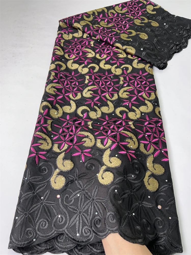 

Высококачественная хлопковая кружевная ткань Kalume 2024, дизайнерская нигерийская кружевная ткань из чистого хлопка с камнем 5 ярдов для платья F3659