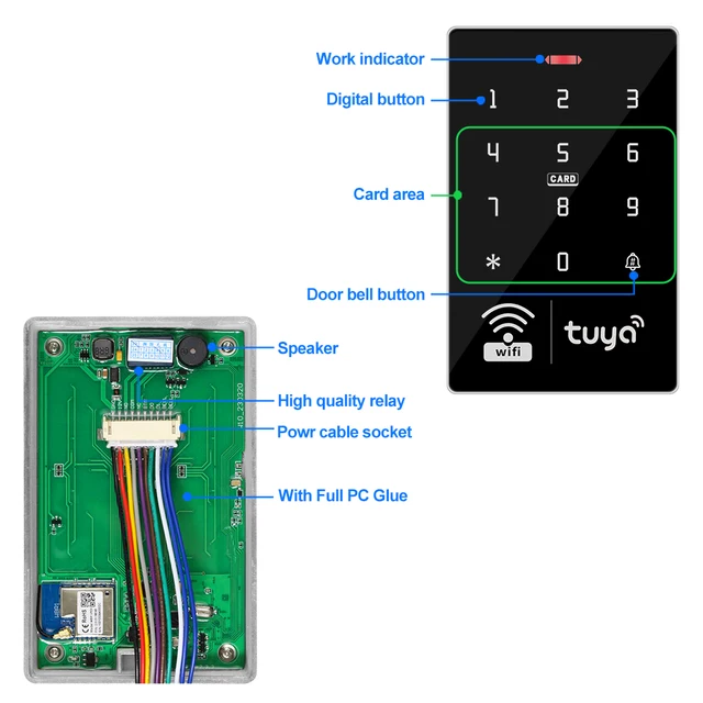 5YOA WiFi Tuya Door Access Control Keypad IP68 Waterproof RFID Keyboard Controller Reader Touch Opener APP Remote Unlock WG26/34 4