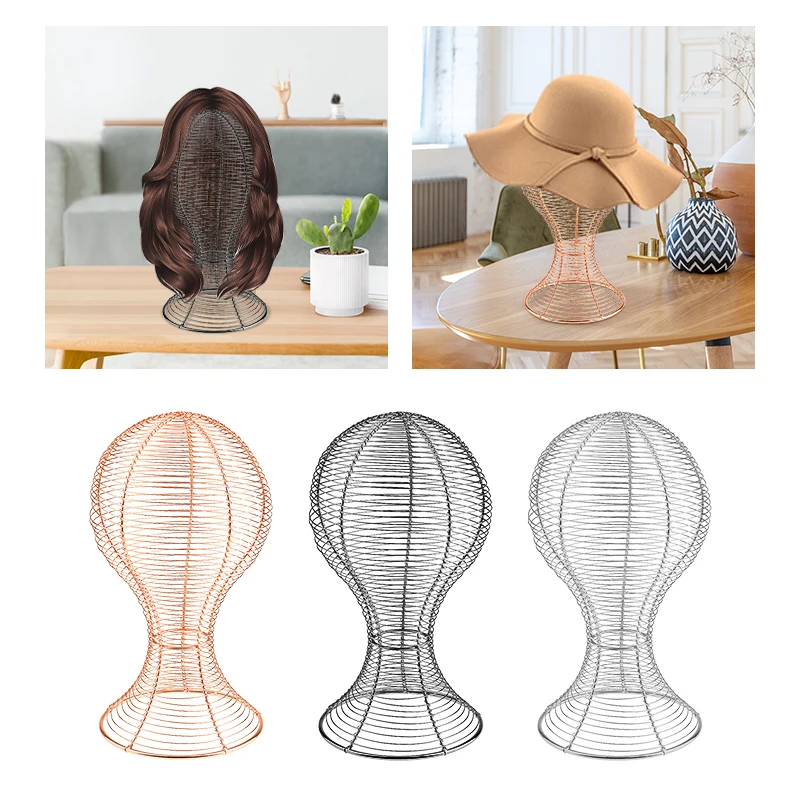 3 Colors Metal Wigs Display Stands Hair Mannequin Head Hat Cap Display Holder Stand Tool Storage Rack for Shop Salon Home