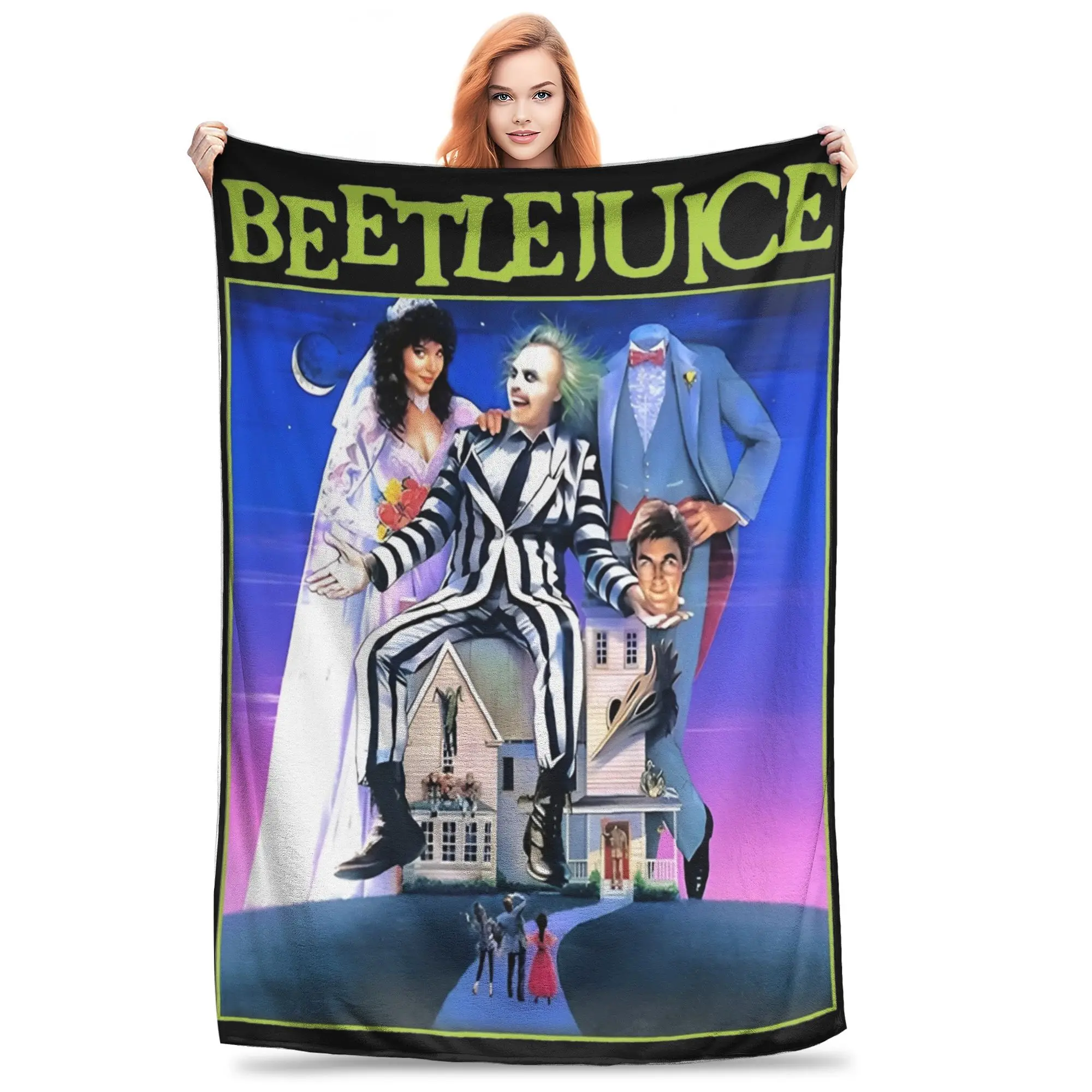 Manta de la película de terror B-Beetlejuice 1988, varios tamaños, cálida, acogedora y esponjosa, para Halloween, para sofá, cama y sofá