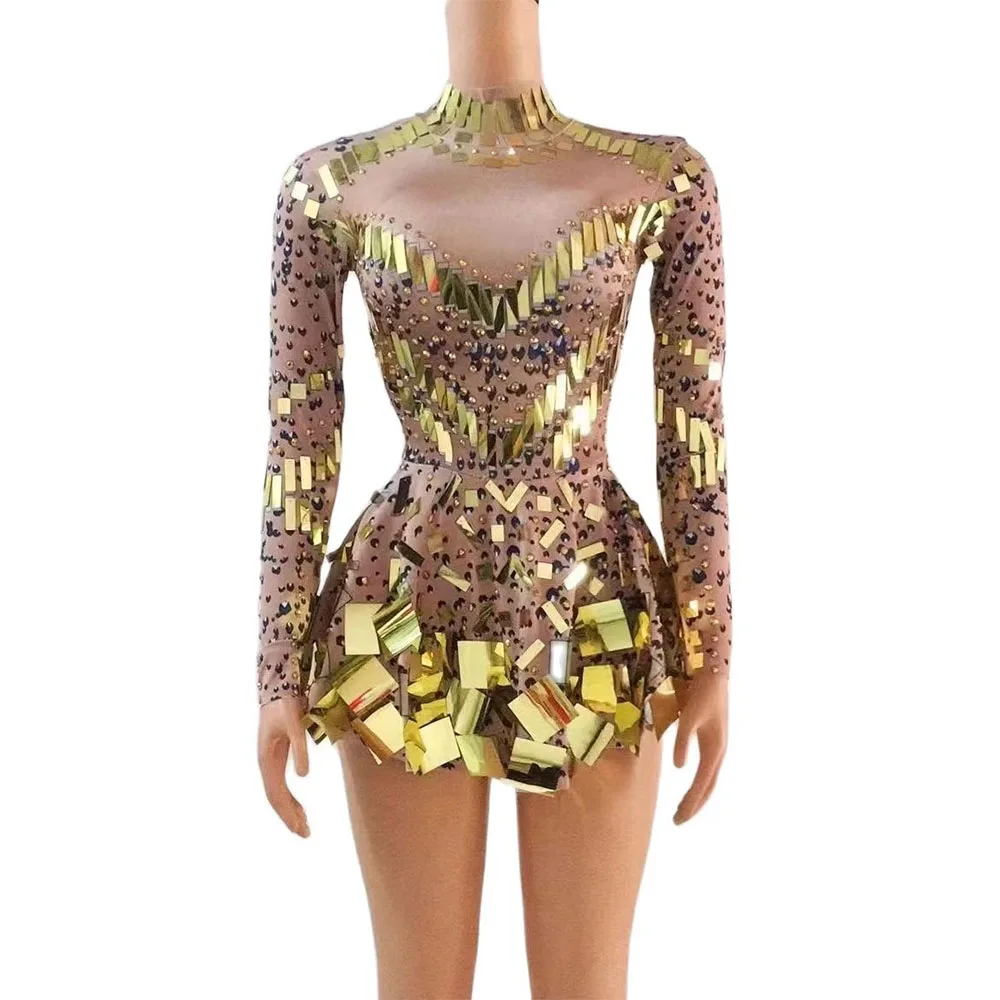 

New Style Sequins Rhinestones Spandex Short Dress Birthday Celebrate Costume Women Dance Performance Photography Dress