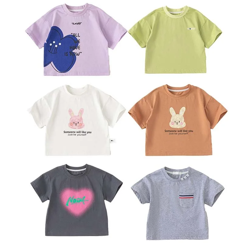 

Kids T-shirt 2024 Summer New Style Cotton Short-sleeved Cute Baby Tops for Boys and Girls