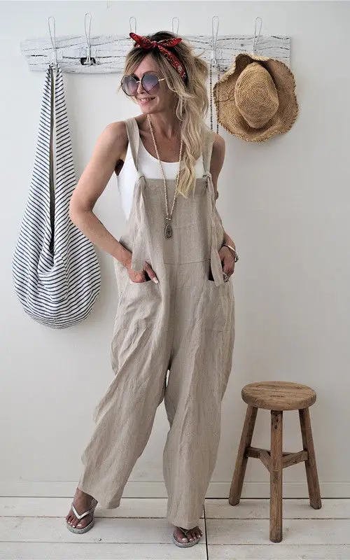

Rompers 2022 Women Summer Casual Loose Harajuku Solid Pockets Strap Jumpsuit Wide Leg Pants Overalls One Piece Simple Play Suit