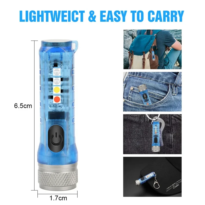 Compact Rechargeable LED Keychain Flashlight - High Power Magnetic USB Torch for Camping, Long Range Illumination
