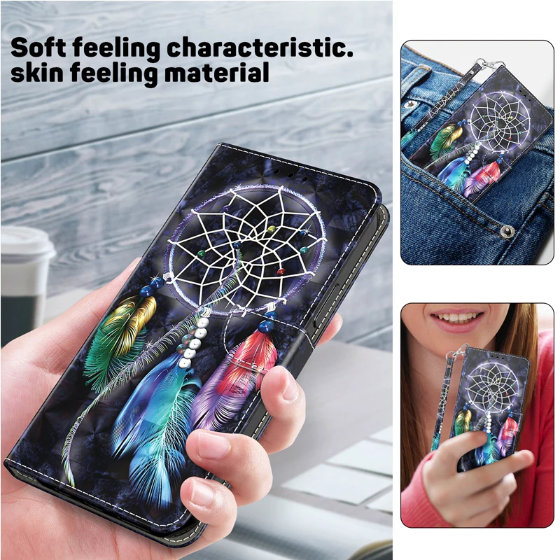 3D Cat and Dog Flower Magnetic Flip Leather Phone Case
