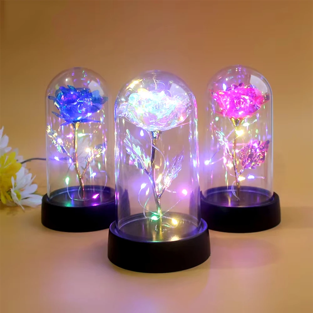 Artificial Glass Flower with LED Light Eternal Rose for Women Beauty and Beast Rose Birthday Gifts for Girls Christmas artificial plants artificial flowers artificial rose artificial flower artificial flower bouquet