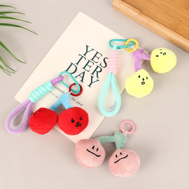 Cute Plush Cherry Keychains Funny Expression Car Keys Keychains
