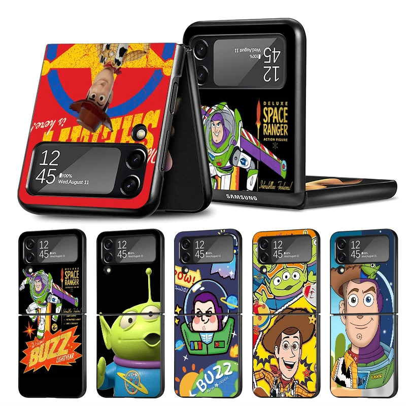 Disney Toy Story Woody Black Case Per Samsung Z Flip 3 4 Phone Funda Per Galaxy Z Flip 3 Hard Fundas Zflip3 Flip4 Cover
