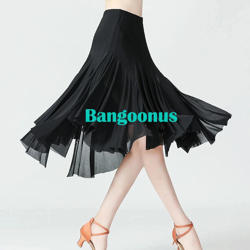 

Женская элегантная танцевальная юбка, черная юбка для тренировок, юбка для бальных танцев и латиноамериканских выступлений, одежда для танго, вальса, танцевальные юбки