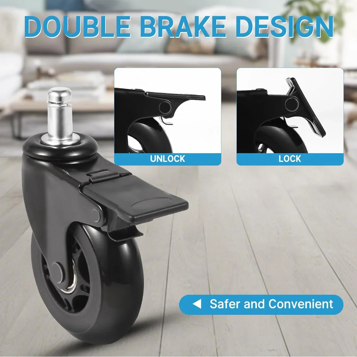 3/5 Pack Office Chair Casters, Heavy Duty Wheels 3 Inch, Fits All Floors, Common Standard Bar Size Fits 99%, With Brakes