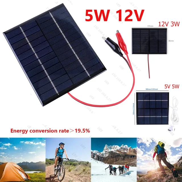 5W 12V Solar Cell Waterproof Solar Charging Panel DIY Polysilicon Solar Epoxy Cell Charger for Lamp Fan Pump for Outdoor Camping 1