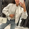 TRAF 2024 Women Jacket Cropped Bomber Jackets For Women Beige Black Tweed Jacket Woman Fashion Long Sleeve New In Short Coats 1