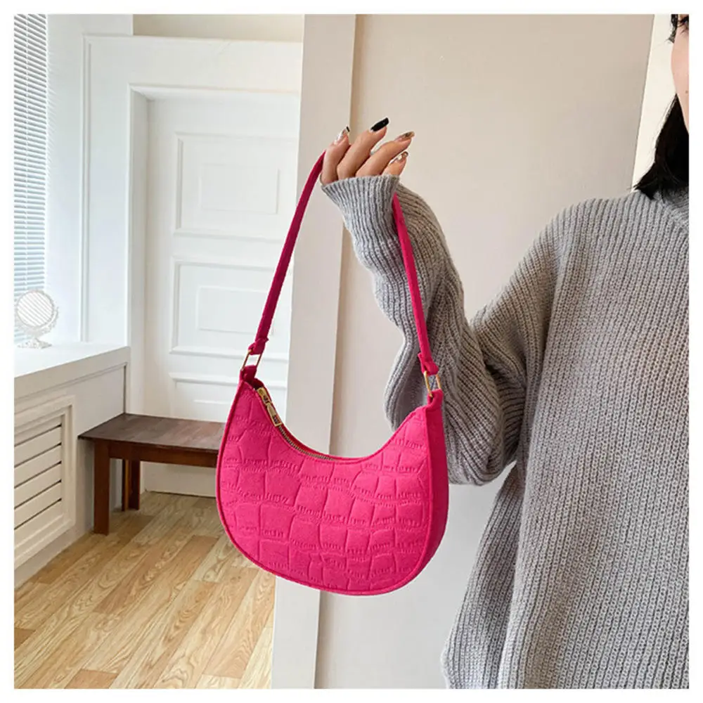 Fashion Women Shoulder Underarm Bags Felt Pu Leather Solid Color Casual Handbags Female Purse Ladies Retro Tote Bag New Arrival