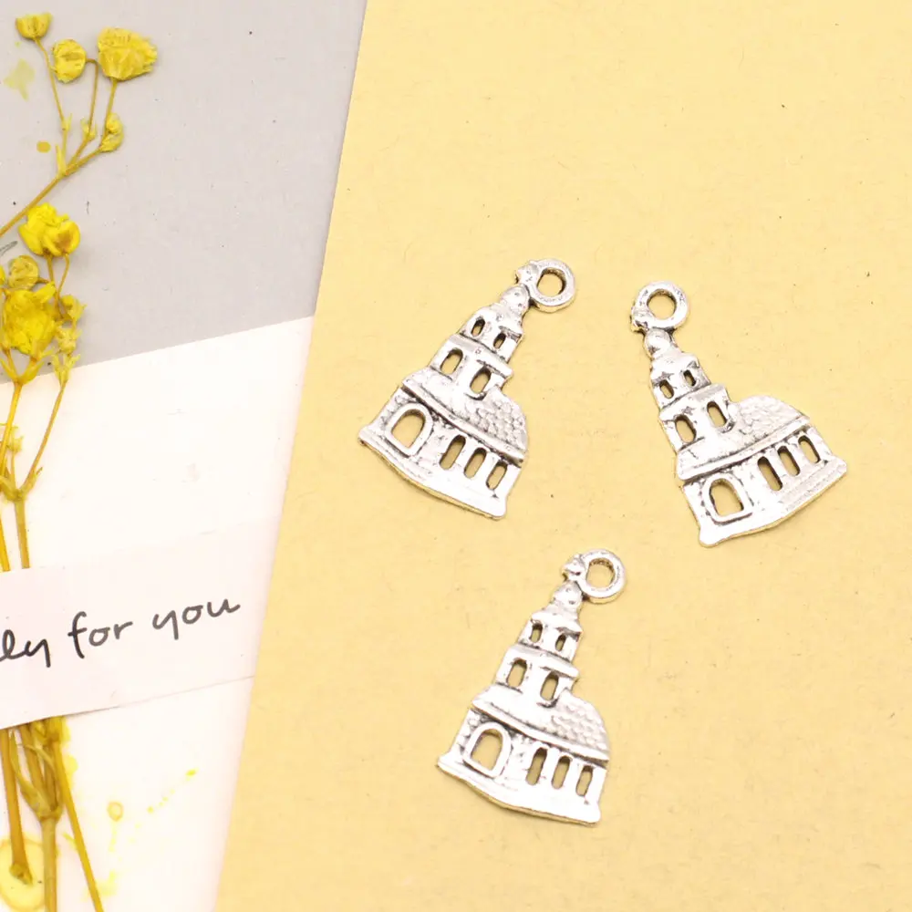 

20pcs 8x23mm Castles Charms Couple Pendants Children Craft Cute Jewelry Antique Silver Color