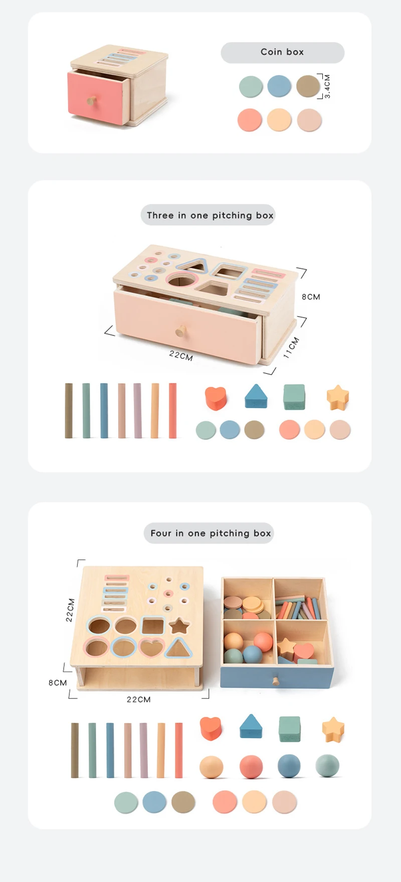 Baby Objekt Permanent Box Montessori Holz Spielzeug Farbe Sortierung Form Passenden Box Münze Ball Drop Sensorische Box Feinmotorik Zu – Detail 13