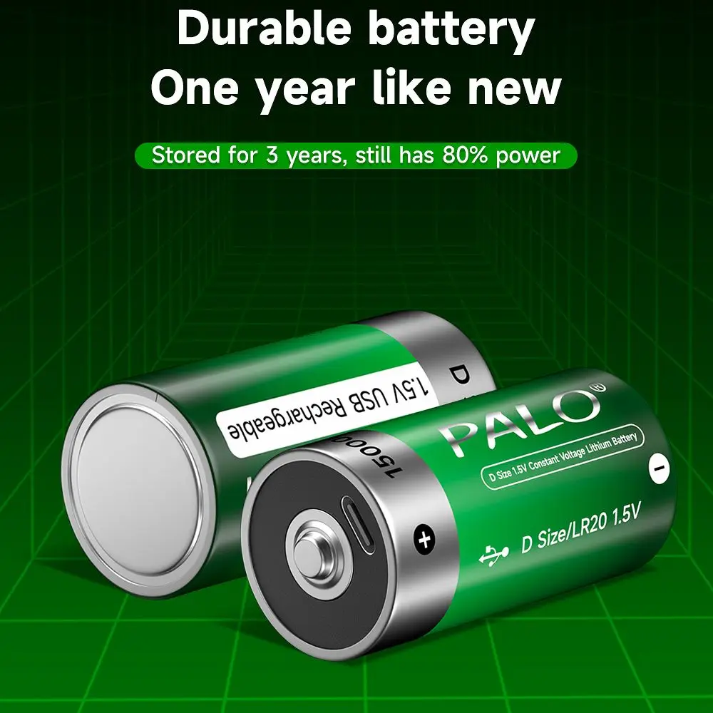 Palo 1.5v d Tamanho Li-ion Bateria Recarregável R20 Tipo-c Usb Carregar Baterias de Lítio para Lanterna Aquecedor de Água Fogão a Gás - Image 6