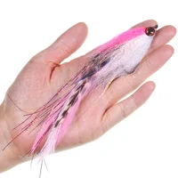 #2/0 15cm/5.91inch Big Streamer Baitfish Fly Flash Grizzly Saddle Hackle Bait Trout 6