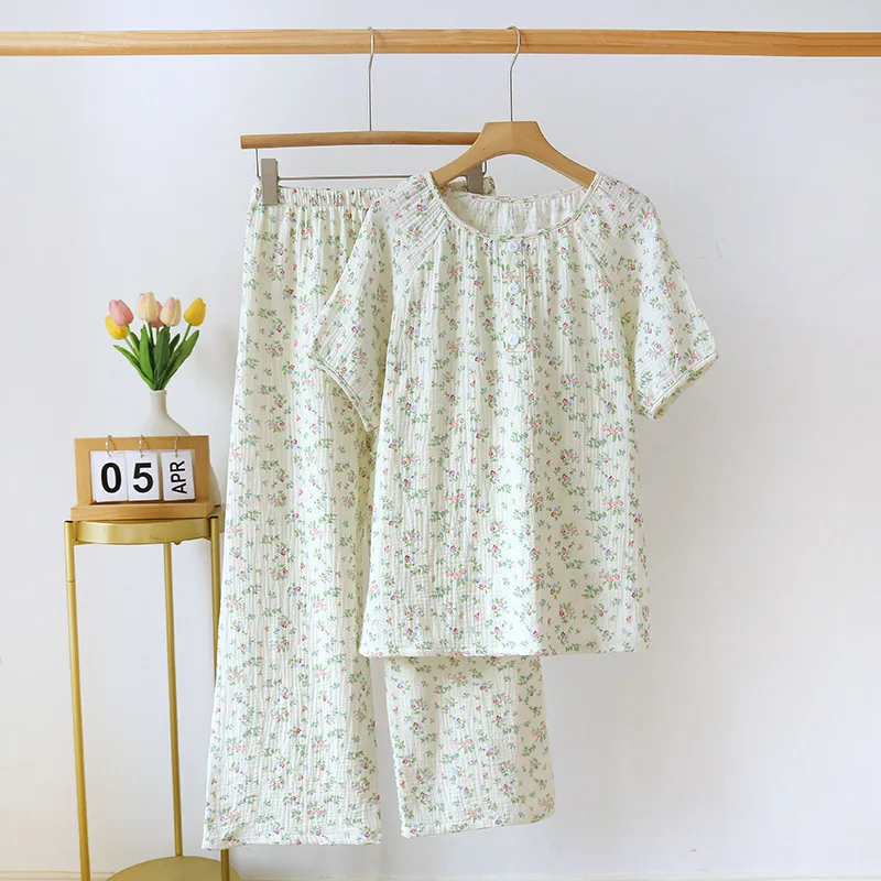 Summer Two Piece Suit Pyjamas Dames Lingerie Women's Underwear Camisones De Mujer Para Dormir Round Collar Pajama Set Sleepwear