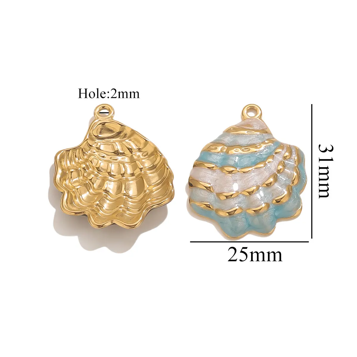 2PCS Edelstahl Emaille Öl Tropfen Ozean Shell Anhänger 18K Gold DIY Frauen Halskette Armband Stecker Schmuck Amulett großhandel – Detail 12