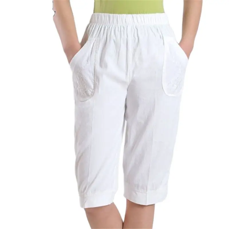 

Lady Loose Capris Woman Spring Hot Sale High 100% Cotton Calf-length Pants Female Summer Thin Breathable Trousers