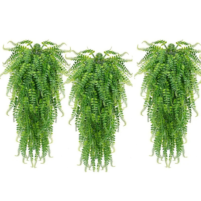 3 Pcs Artificial Hanging Ferns Plants Vine Fake Ivy Boston Fern Hanging