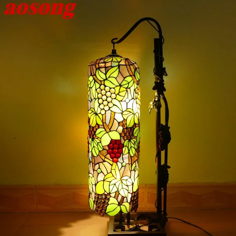 

AOSONG Tiffany Roman Column Floor Lamp American Retro Living Room Bedroom Lamp Country Stained Glass Decoration Floor Lamp