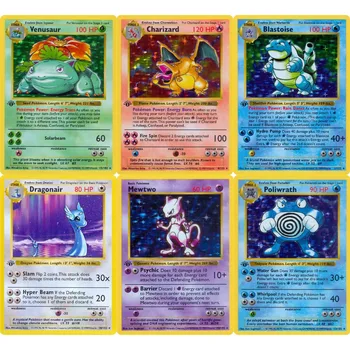Pokemon Cards PTCG Shadowless Base Set Charizard Venusaur Blastoise Mewtwo Poliwrath Rare Pokemon Cards Collection Bundle Gift 1