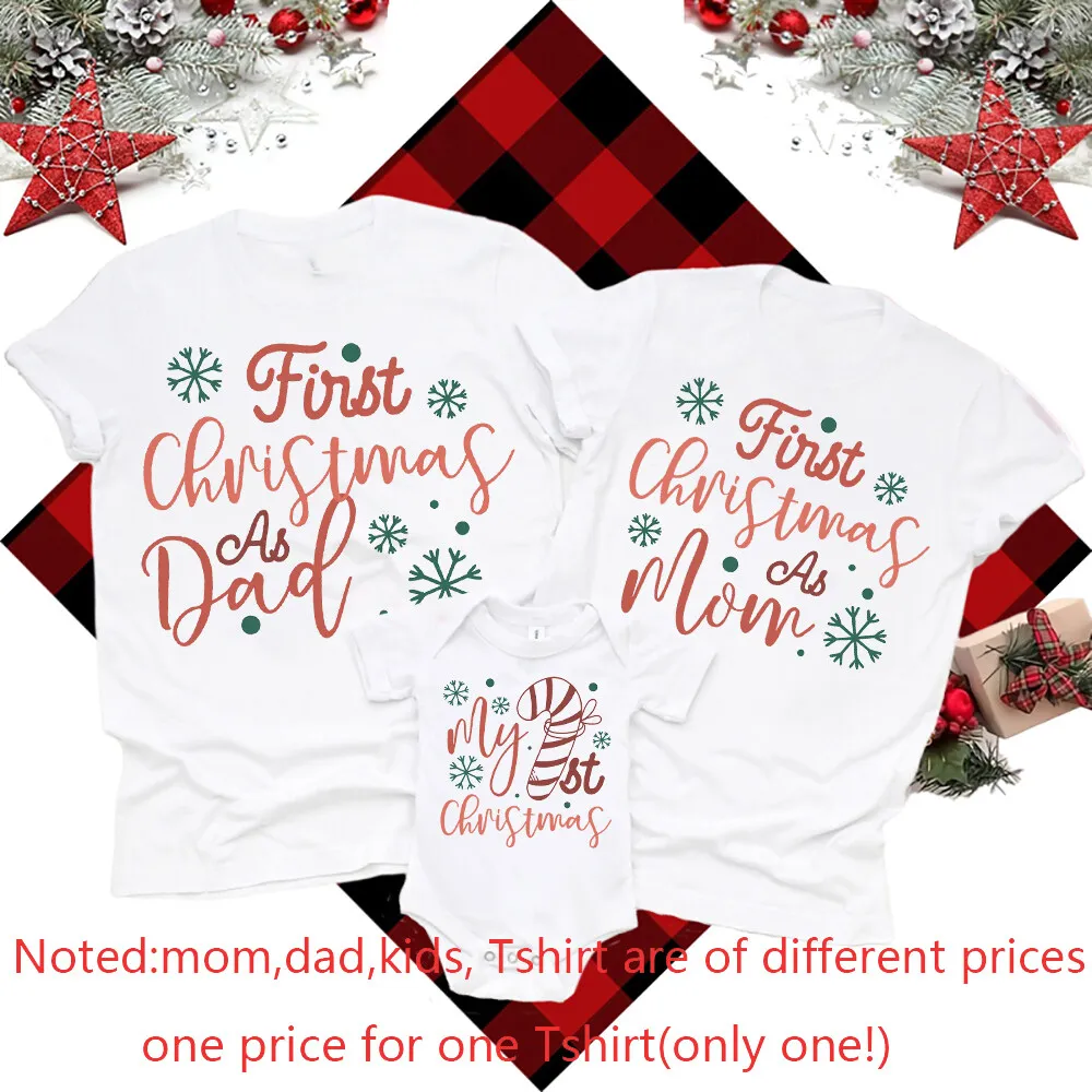 Family Xmas Matching Outfits 1St Christmas Print Dad Mom Shirt Baby Romper Family Clothes Christmas Party Gift Shirt