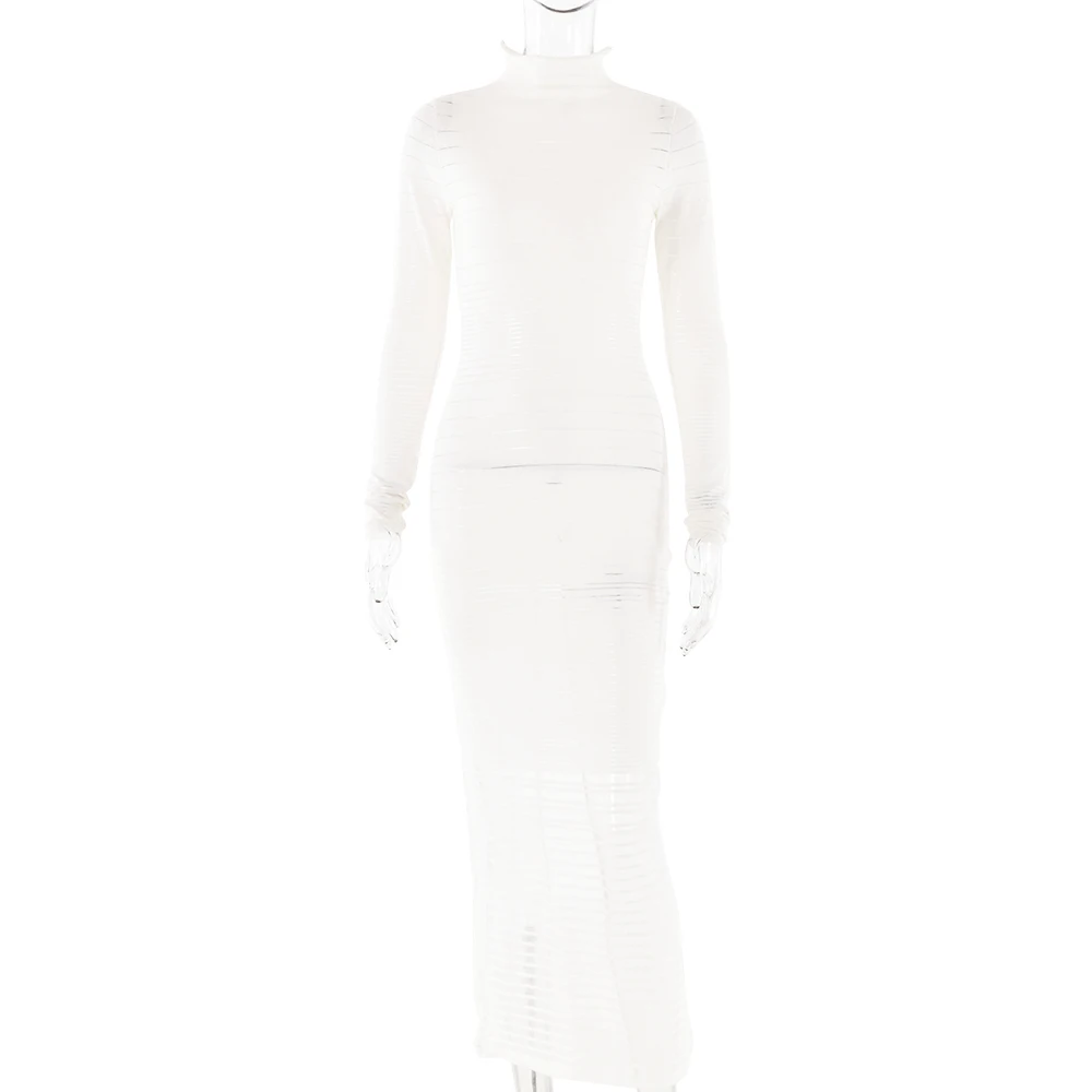 Elegant Long Sleeved Sweater Knit Dress Women Stretch Tight Striped Bodycon Party Evening Dress Fashiona Street Vestido