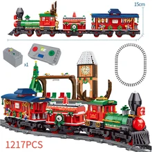 

New Remote Control Speed Christmas Train Station Christmas Tree Elk RC Regulating Tracks Model Set Building Bricks Toy City Gift