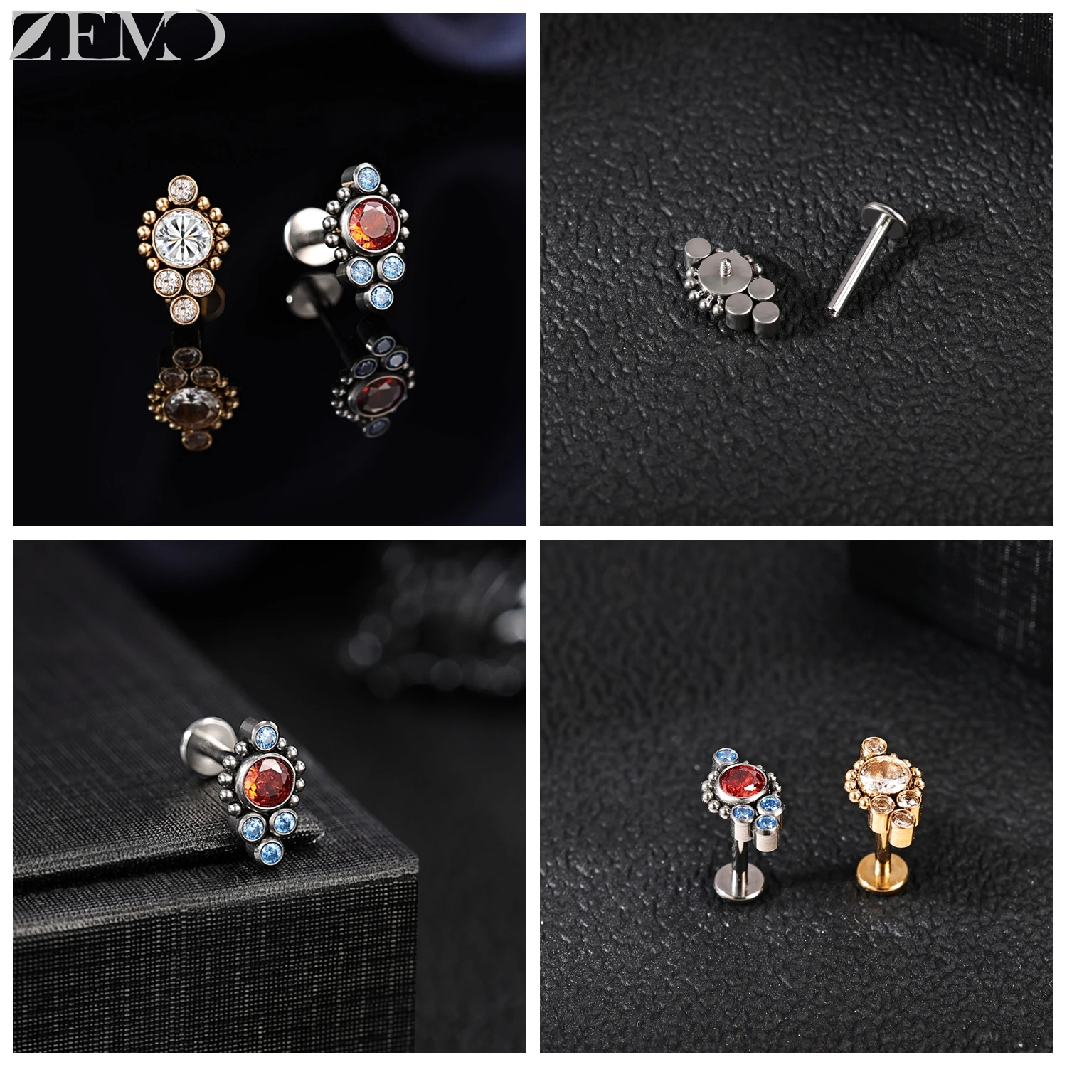 ZEMO 1 PC 16G G23 티타늄 스틸 Labret 립 피어싱 CZ 크리스탈 립 스터드 스네이크 소드 해골 먼로 헬릭스 조가비 피어싱 쥬얼리