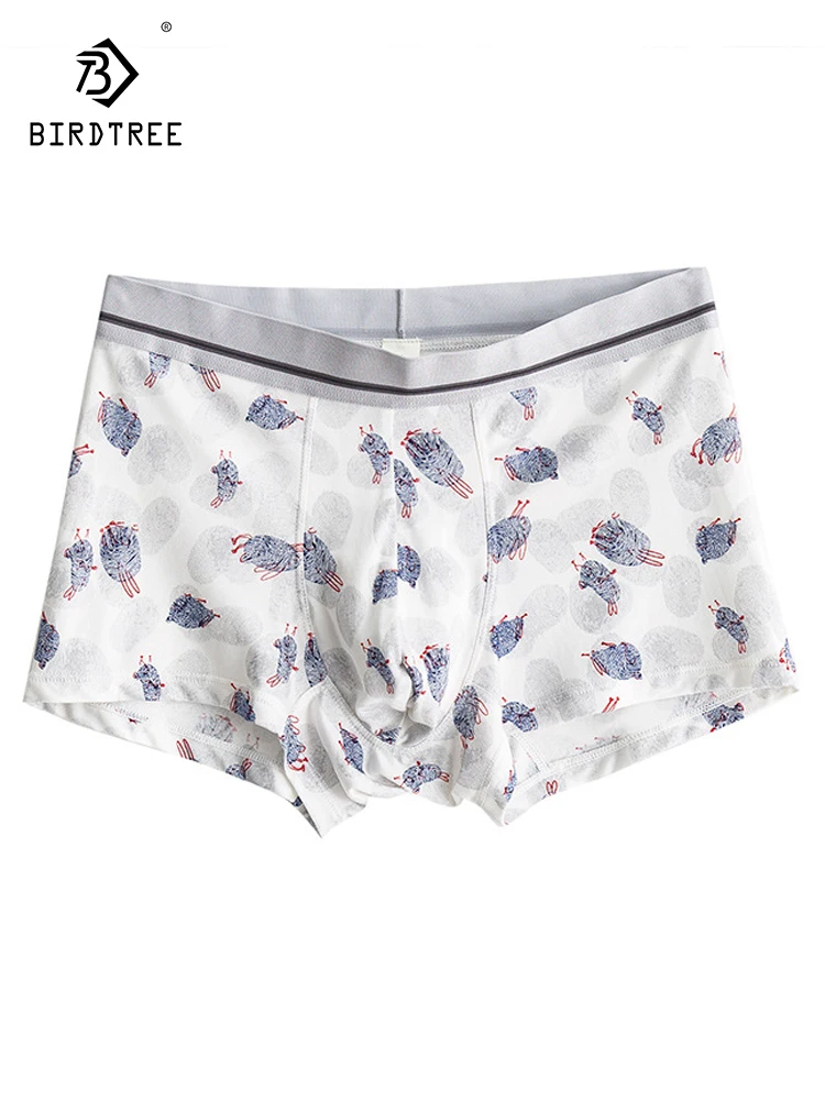 

Birdtree Mens 100%Real Mulberry Silk Panties Thin Comfortable Printed Soft Comfortable Boxer Short Middle Waisted Boxer P36016QC