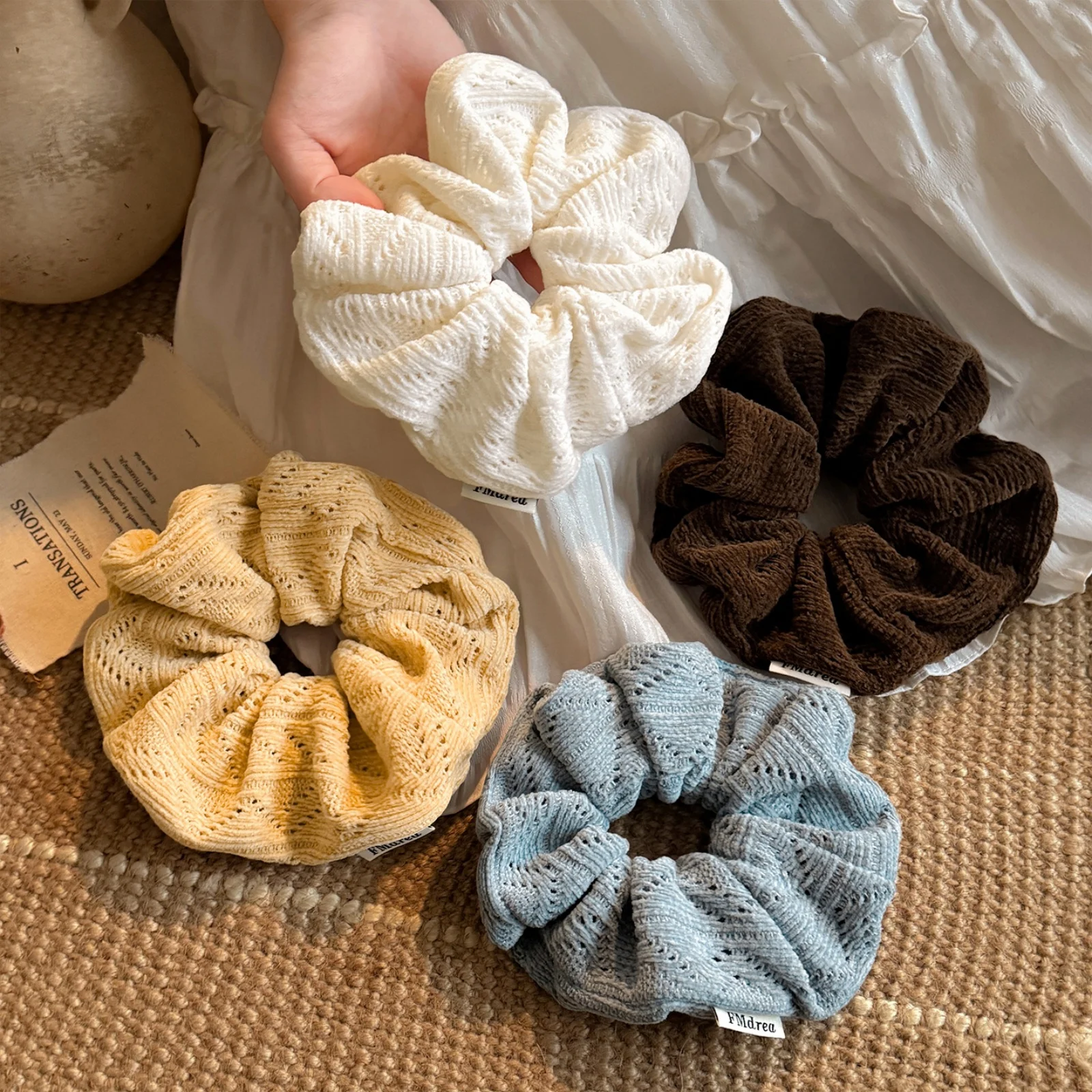 1PC Knitted Scrunchies, Soft Textured Solid Color Hair Ties, Vintage Aesthetic Hair Scrunchies For Women, Cute Hair Accessories