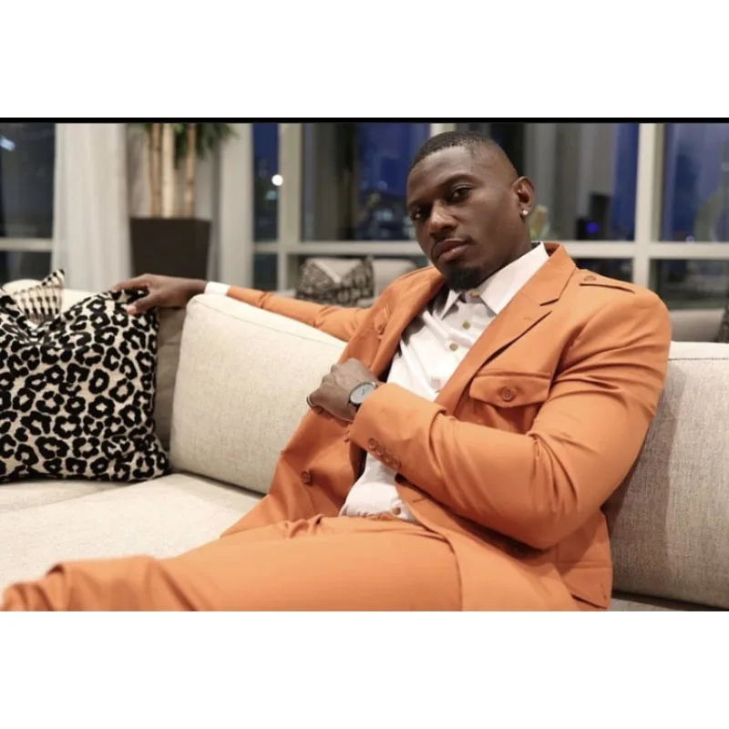 

Trajes Elegante Para Hombres Men Suits Solid Color Notched Lapel Double Breasted Jacket Pants Slim Fit Jacket Pants Two Piece