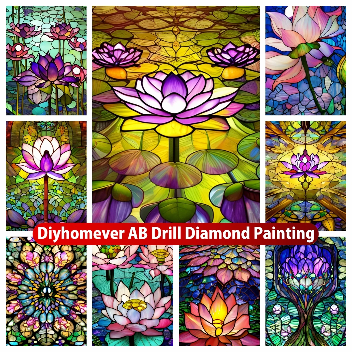 Stained Glass Lotus Flower Diamond Art Painting Fantasy Pond And Tree  Landscape Mosaic Cross Stitch Crystal Craft Home Decor - AliExpress