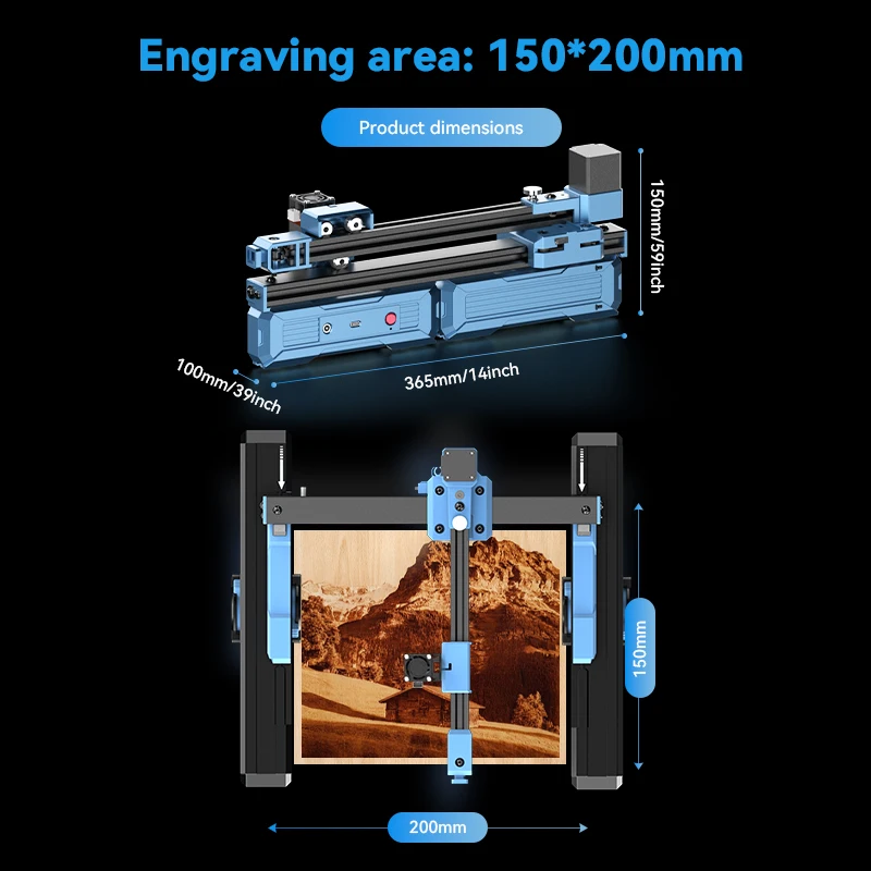 Artilume D2 Mini Laser Engraving Machine Foldable Portable 0.12mm Laser Spot DIY Engraver APP Computer Control Engraver For Wood Leather Metal Stainless Steel 150×200mm Engraving Area