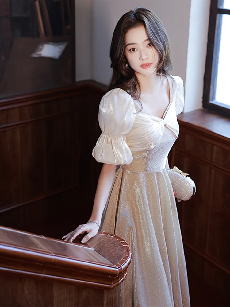 

French Style Women's Evening Dress Simple Temperament Sweetheart Collar A-Line Bridesmaid Gown New Female Homecoming Dresses
