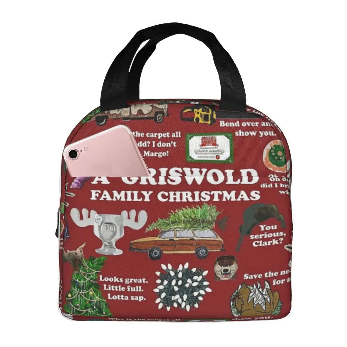 

Christmas Vacation Collage Lunch Bags Insulated Bento Box Portable Lunch Tote Resuable Picnic Bags Cooler Thermal Bag for Woman