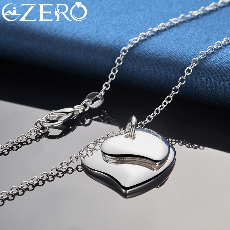 ALIZERO 925 Sterling Silver Double Heart Shaped Pendant Necklace 16-30 Inch Chain For Women Men Fashion Party Wedding Jewelry