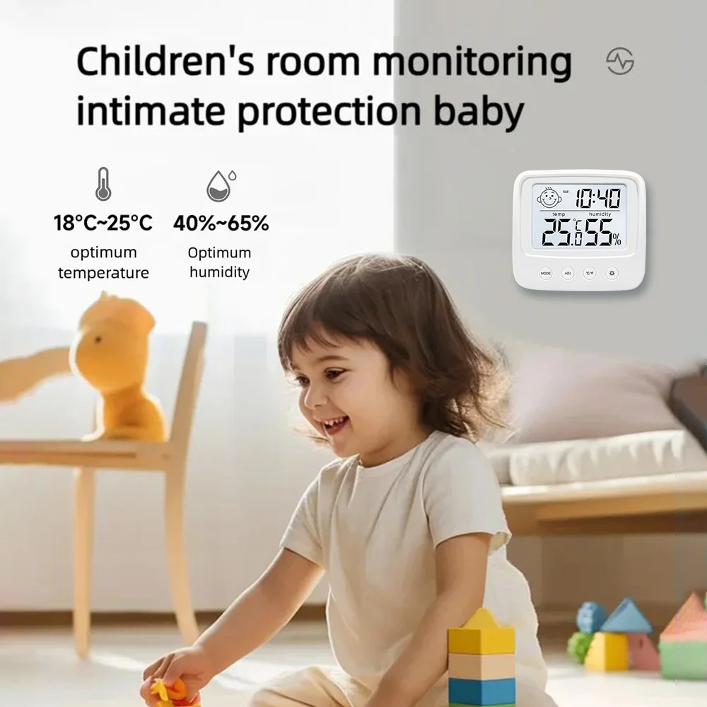 Household baby room Temperature and Humidity Meter Backlight LCD digital screen Wall-mounted or Standing High-precision Meter