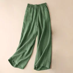 Women Cotton Linen Pants Vintage Solid Color Wide Leg Trousers Casual Solid Pockets Harajuku High Waist Baggy Pants Joggers