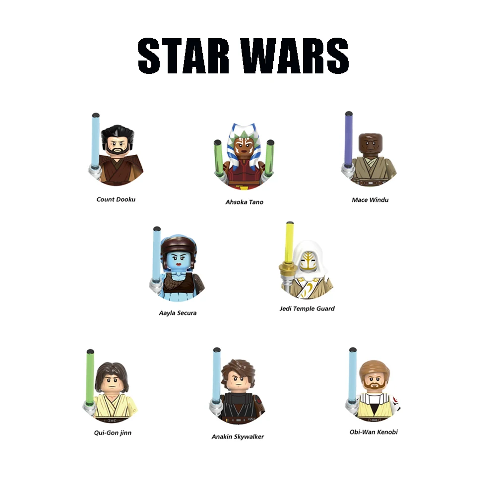 G0108 Ahsoka Tano Aayla Secura Building Blocks Count Dooku Mini Figurine Jedi Temple Guard Bricks Qui-Gon Jinn Figure Giocattoli Per Bambini