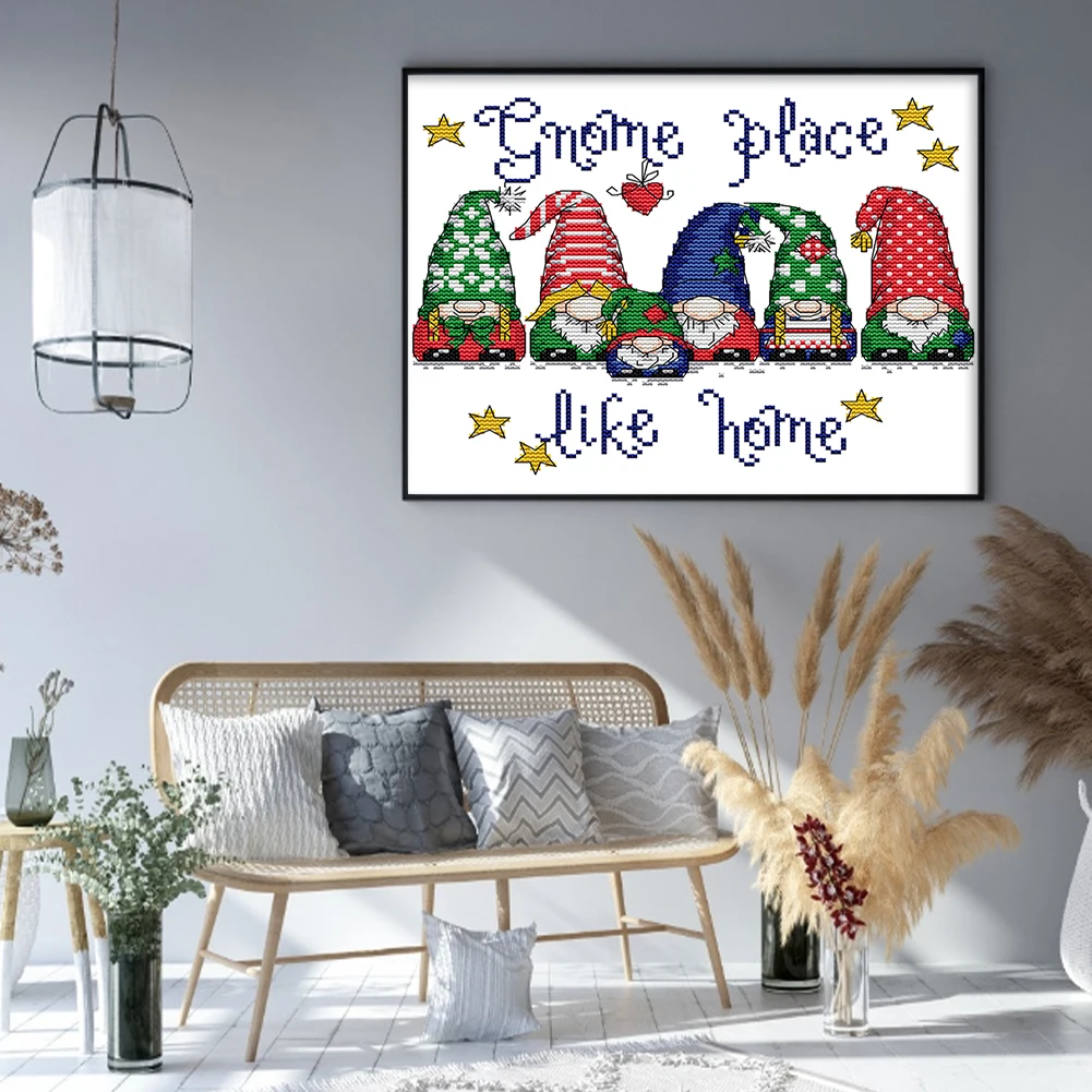 Cross Stitch Kit Full Embroidery Eco-cotton Thread 14CT Counted Gnome 28x22cm